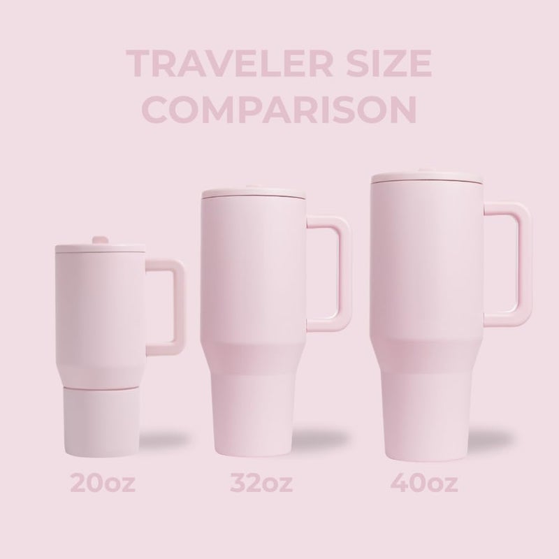 Hydro Jug Traveler - 40 oz Water Bottle with Handle & Flip Straw - Fits in Cup Holder, Leak Resistant Tumbler-Reusable Insulated Stainless Steel & Rubber Base - Gifts for Women & Men, Pink Sand - Image 3